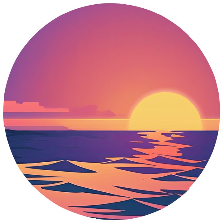 Sunset Ocean Beach Water Tropical Island Vacation Wooden Puzzle Round