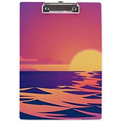 Sunset Ocean Beach Water Tropical Island Vacation A4 Acrylic Clipboard by Pakemis