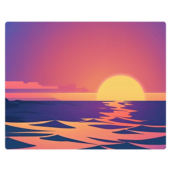 Sunset Ocean Beach Water Tropical Island Vacation One Side Premium Plush Fleece Blanket (Medium)