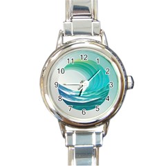 Tsunami Tidal Wave Wave Minimalist Ocean Sea 2 Round Italian Charm Watch by Pakemis