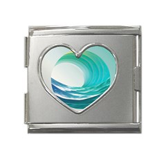 Tsunami Tidal Wave Wave Minimalist Ocean Sea 2 Mega Link Heart Italian Charm (18mm) by Pakemis