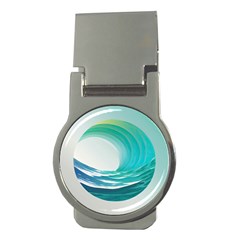 Tsunami Tidal Wave Wave Minimalist Ocean Sea 2 Money Clips (round)  by Pakemis