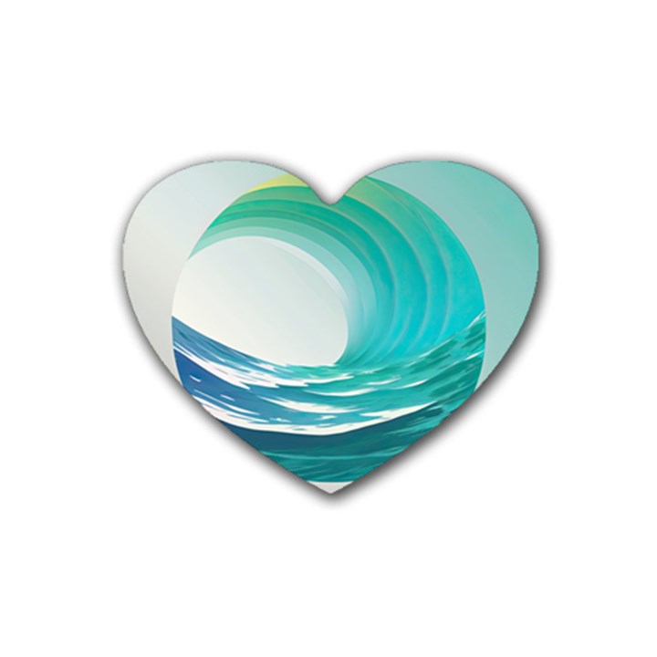 Tsunami Tidal Wave Wave Minimalist Ocean Sea 2 Rubber Heart Coaster (4 pack)