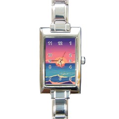 Sunset Ocean Beach Water Tropical Island Vacation 2 Rectangle Italian Charm Watch by Pakemis