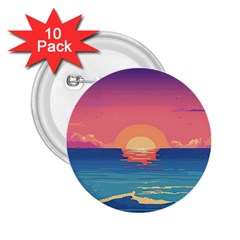 Sunset Ocean Beach Water Tropical Island Vacation 2 2 25  Buttons (10 Pack)  by Pakemis