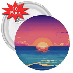 Sunset Ocean Beach Water Tropical Island Vacation 2 3  Buttons (10 Pack)  by Pakemis