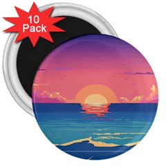 Sunset Ocean Beach Water Tropical Island Vacation 2 3  Magnets (10 Pack)  by Pakemis