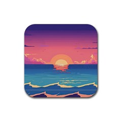 Sunset Ocean Beach Water Tropical Island Vacation 2 Rubber Coaster (square) by Pakemis