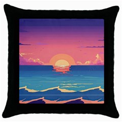 Sunset Ocean Beach Water Tropical Island Vacation 2 Throw Pillow Case (black) by Pakemis