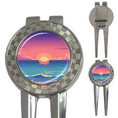 Sunset Ocean Beach Water Tropical Island Vacation 2 3-in-1 Golf Divots by Pakemis