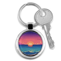 Sunset Ocean Beach Water Tropical Island Vacation 2 Key Chain (round) by Pakemis