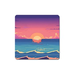 Sunset Ocean Beach Water Tropical Island Vacation 2 Square Magnet by Pakemis