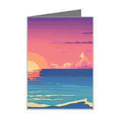 Sunset Ocean Beach Water Tropical Island Vacation 2 Mini Greeting Card by Pakemis