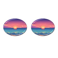 Sunset Ocean Beach Water Tropical Island Vacation 2 Cufflinks (oval) by Pakemis