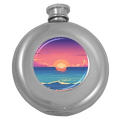 Sunset Ocean Beach Water Tropical Island Vacation 2 Round Hip Flask (5 Oz) by Pakemis