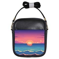 Sunset Ocean Beach Water Tropical Island Vacation 2 Girls Sling Bag by Pakemis