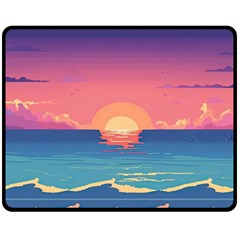 Sunset Ocean Beach Water Tropical Island Vacation 2 One Side Fleece Blanket (medium) by Pakemis