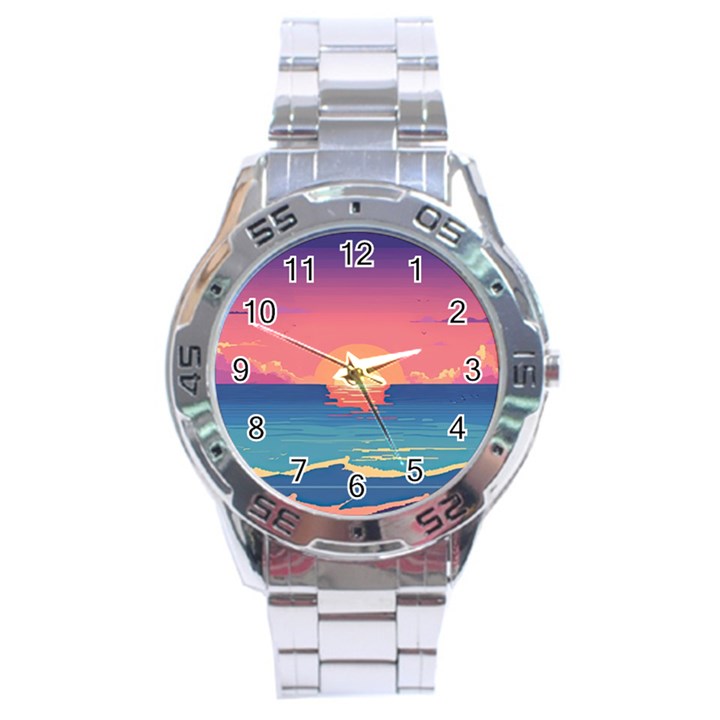 Sunset Ocean Beach Water Tropical Island Vacation 2 Stainless Steel Analogue Watch