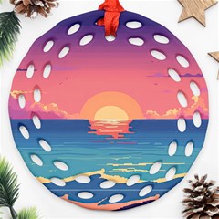 Sunset Ocean Beach Water Tropical Island Vacation 2 Ornament (round Filigree) by Pakemis