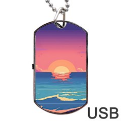 Sunset Ocean Beach Water Tropical Island Vacation 2 Dog Tag Usb Flash (one Side) by Pakemis