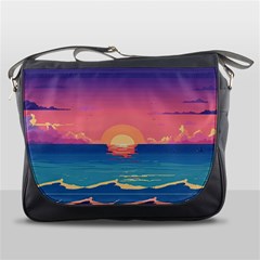 Sunset Ocean Beach Water Tropical Island Vacation 2 Messenger Bag by Pakemis