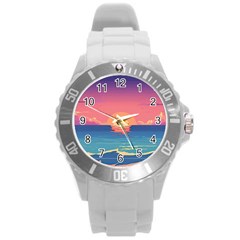 Sunset Ocean Beach Water Tropical Island Vacation 2 Round Plastic Sport Watch (l) by Pakemis