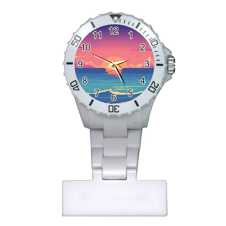 Sunset Ocean Beach Water Tropical Island Vacation 2 Plastic Nurses Watch