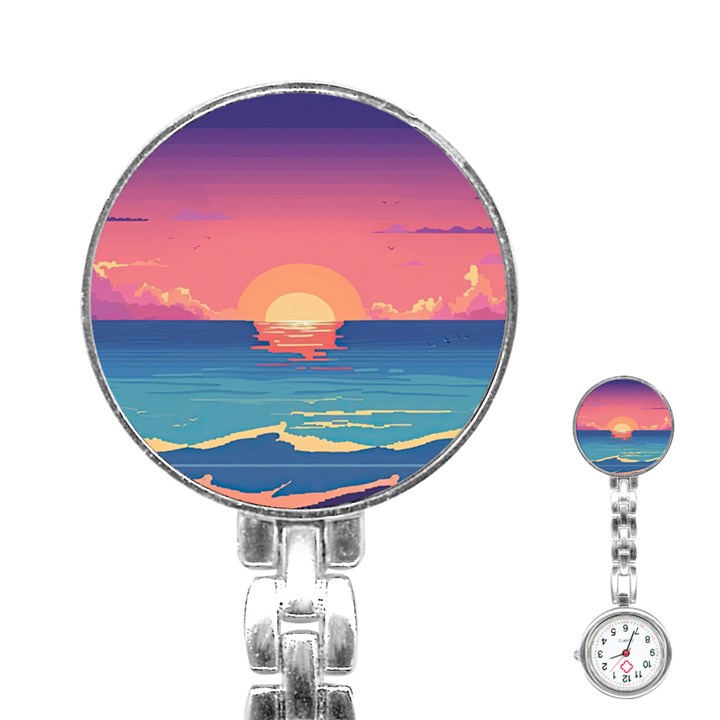 Sunset Ocean Beach Water Tropical Island Vacation 2 Stainless Steel Nurses Watch