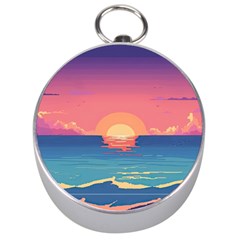 Sunset Ocean Beach Water Tropical Island Vacation 2 Silver Compasses by Pakemis