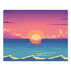 Sunset Ocean Beach Water Tropical Island Vacation 2 One Side Premium Plush Fleece Blanket (large)