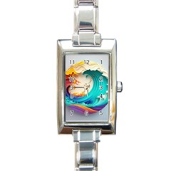 Tsunami Tidal Wave Wave Minimalist Ocean Sea 3 Rectangle Italian Charm Watch by Pakemis