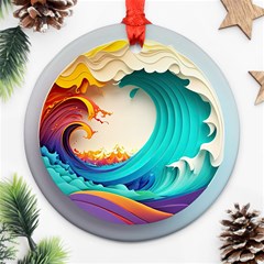 Tsunami Tidal Wave Wave Minimalist Ocean Sea 3 Ornament (round) by Pakemis