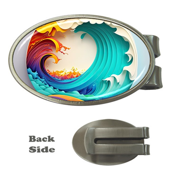 Tsunami Tidal Wave Wave Minimalist Ocean Sea 3 Money Clips (Oval) 