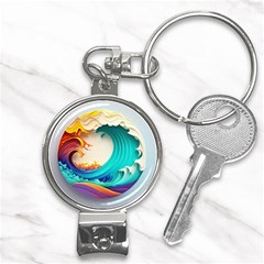 Tsunami Tidal Wave Wave Minimalist Ocean Sea 3 Nail Clippers Key Chain by Pakemis