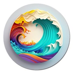 Tsunami Tidal Wave Wave Minimalist Ocean Sea 3 Magnet 5  (round) by Pakemis