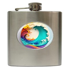 Tsunami Tidal Wave Wave Minimalist Ocean Sea 3 Hip Flask (6 Oz) by Pakemis