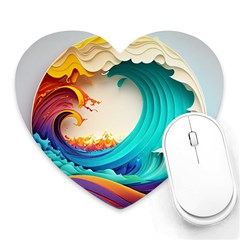 Tsunami Tidal Wave Wave Minimalist Ocean Sea 3 Heart Mousepad by Pakemis