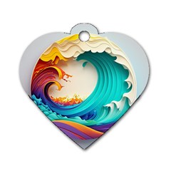 Tsunami Tidal Wave Wave Minimalist Ocean Sea 3 Dog Tag Heart (one Side) by Pakemis