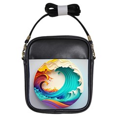 Tsunami Tidal Wave Wave Minimalist Ocean Sea 3 Girls Sling Bag by Pakemis