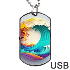 Tsunami Tidal Wave Wave Minimalist Ocean Sea 3 Dog Tag Usb Flash (two Sides) by Pakemis