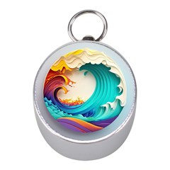 Tsunami Tidal Wave Wave Minimalist Ocean Sea 3 Mini Silver Compasses by Pakemis