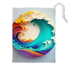 Tsunami Tidal Wave Wave Minimalist Ocean Sea 3 Drawstring Pouch (5xl) by Pakemis