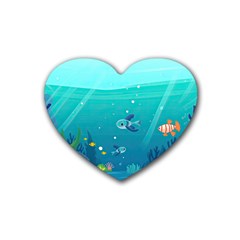 Ai Generated Ocean Sea Fish Aquatic Water Nature 2 Rubber Heart Coaster (4 Pack) by Pakemis