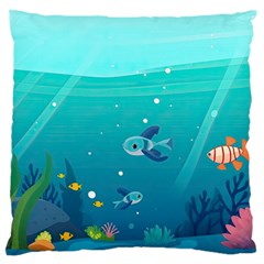 Ai Generated Ocean Sea Fish Aquatic Water Nature 2 Large Premium Plush Fleece Cushion Case (two Sides) by Pakemis