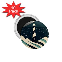 Lighthouse Abstract Ocean Sea Waves Water Blue 1 75  Magnets (10 Pack)  by Pakemis