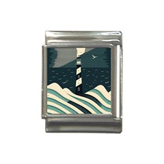 Lighthouse Abstract Ocean Sea Waves Water Blue Italian Charm (13mm) by Pakemis