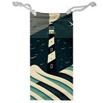 Lighthouse Abstract Ocean Sea Waves Water Blue Jewelry Bag Front