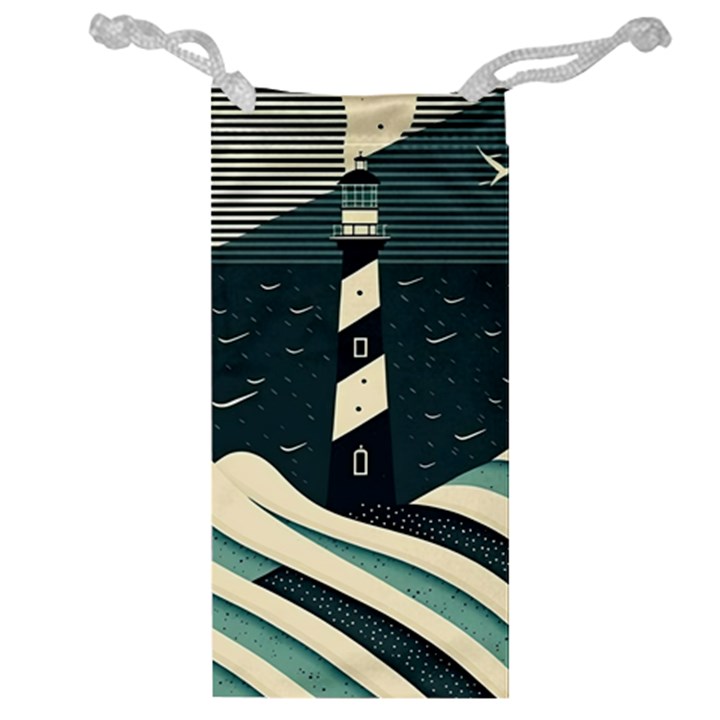 Lighthouse Abstract Ocean Sea Waves Water Blue Jewelry Bag