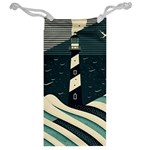 Lighthouse Abstract Ocean Sea Waves Water Blue Jewelry Bag Back