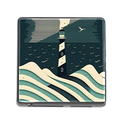 Lighthouse Abstract Ocean Sea Waves Water Blue Memory Card Reader (square 5 Slot) by Pakemis